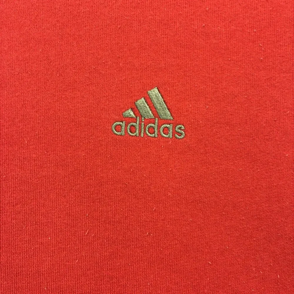 Vintage Adidas Men’s XL Red V-Neck T-Shirt Embroidered Logo Side Stripe Tee
